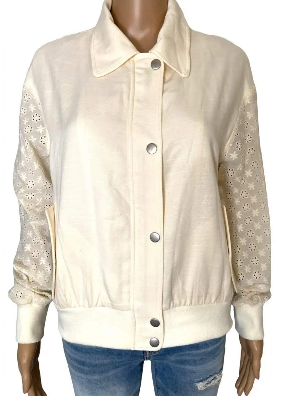 7 For All Man Kind NWOT Cream Jacket Eyelet Sleeves Spring XS